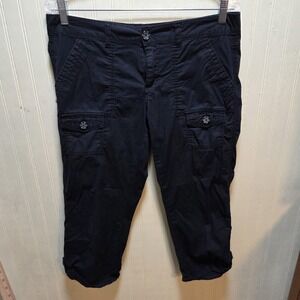 SO Capri Pants Womens Juniors 9 Black Twill Cargo Pockets Stretch Casual Cropped